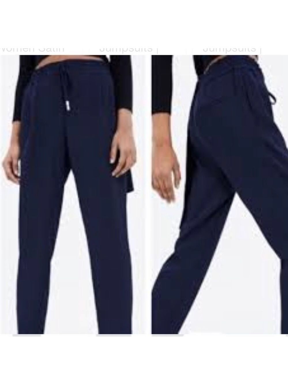 ZARA dark blue silky drawstring jogger pants with pockets xs